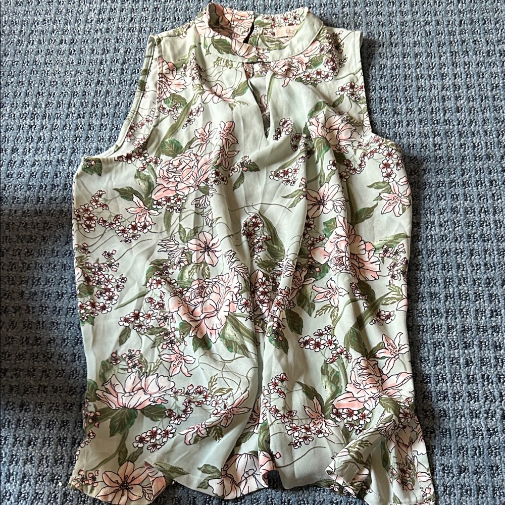 LOFT Floral Sleeveless Blouse - Green and Pink